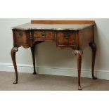 Early 20th century mahogany and walnut serpentine dressing table three drawers,