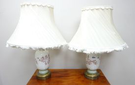 Pair of Continental porcelain table lamps on gilt metal base (This item is PAT tested - 5 day