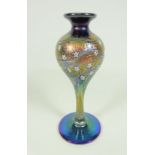 Okra glass vase, multicoloured decoration with white enamel flowers on a blue and bronze ground,