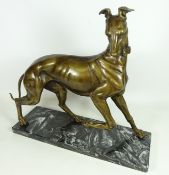 Large cast bronze model of Greyhound on marble plinth, 42.