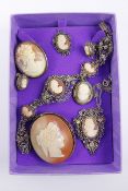 Italian cameo set bracelet stamped 800 with matching pendant necklace,