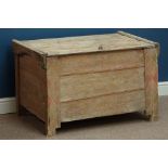 19th century sycamore ark chest, hinged lid with carved decoration to front, W95cm, H59cm,