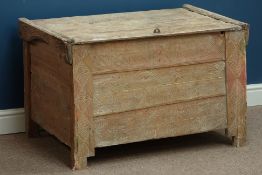 19th century sycamore ark chest, hinged lid with carved decoration to front, W95cm, H59cm,