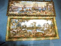 Two tapestry style wall hangings,