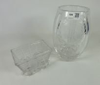 Stuart crystal vase for the Coronation 1953 and a Victorian pressed glass coal truck with 1880