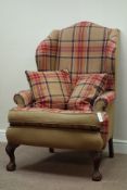 Wingback armchair upholstered in tartan fabric,