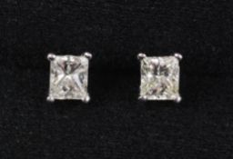 Pair of princess cut diamond white gold ear-rings stamped 750 (approx 1.