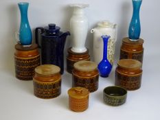 Hornsea pottery storage jars and two coffee pots,