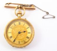 French gold pocket watch stamped 18k bright cut scroll decoration on hallmarked 9ct bar 3.