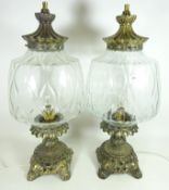 Pair of large glass and ornate brass finish table lamps H63cm (2) Condition Report