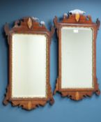 Pair early 20th century mahogany and gilt Chippendale style mirrors, shell inlay,