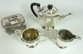 Art Deco silver plated tea set and a early 20th Century silver plated Sardine box