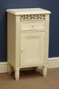 Painted bedside cabinet, single cupboard and drawer, W40cm, H71cm,