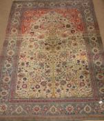 Antique Persian Kashan tree of life rug carpet, ivory field with interlaced floral design,