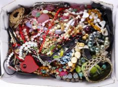 Quantity of bead necklaces and miscellaneous costume jewellery in one box Condition