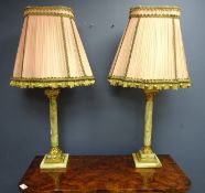 Pair of tall onyx and gilt metal Corinthian column table lamps (This item is PAT tested - 5 day