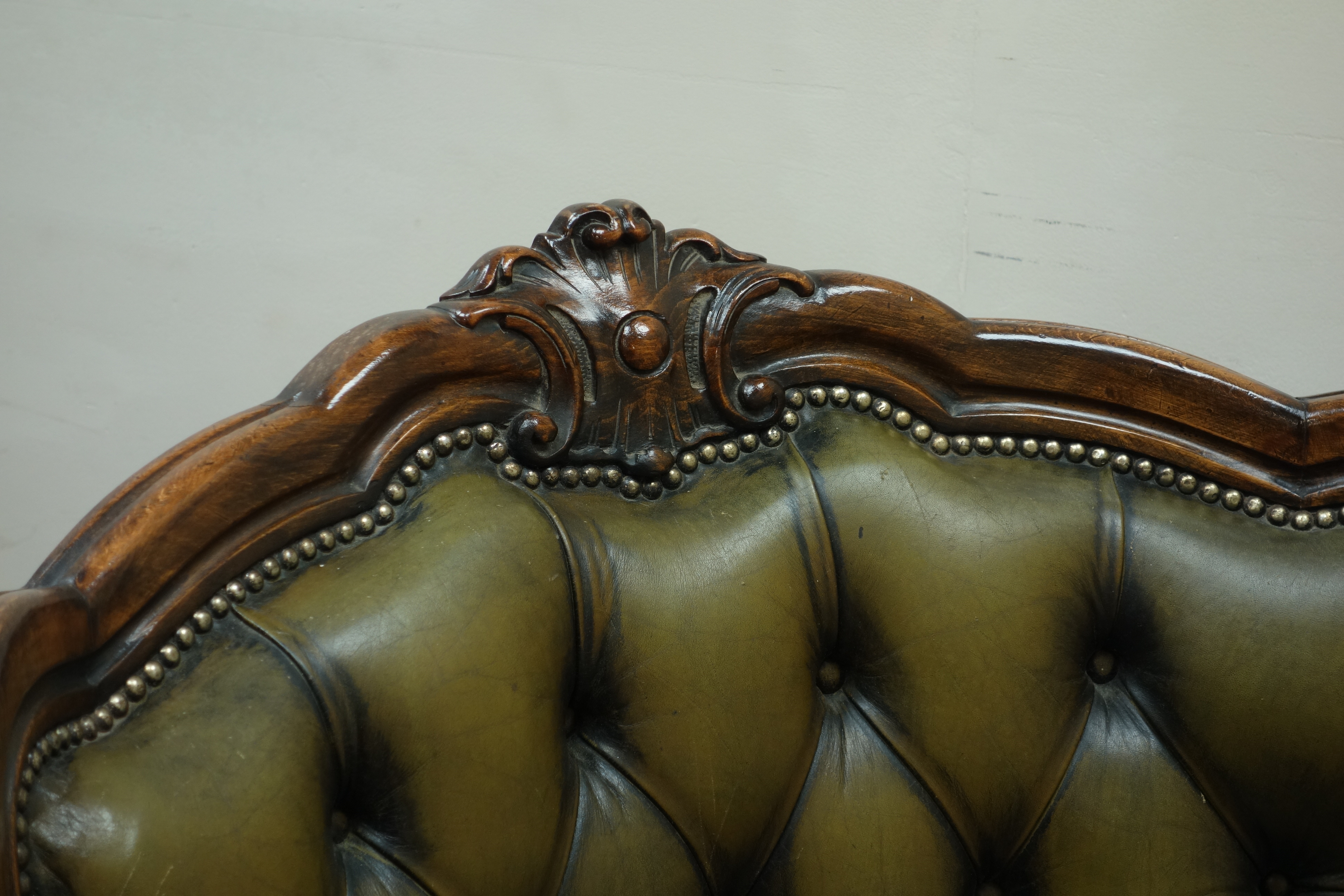 Early 20th century beech framed armchair, wide serpentine seat, upholstered seat and buttoned back, - Image 3 of 3