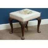 Early 19th century walnut stool, cabriole legs with carved knees,