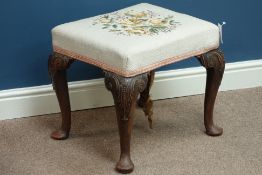 Early 19th century walnut stool, cabriole legs with carved knees,