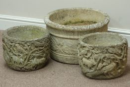 Circular composite stone planter and another pair of stone effect plant pots Condition