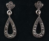 Pair of marcasite drop ear-rings stamped 925 Condition Report <a href='//www.