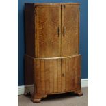 Art Deco period figured walnut cocktail cabinet, hinged lid with pull out birds eye maple interior,