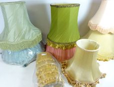 Set of six small tasseled lamp shades and seven other tradition style lamp shades (13)