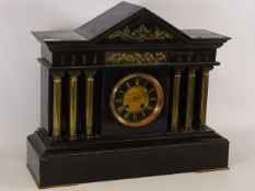 19th century large slate mantel clock, architectural case with triangular pediment,
