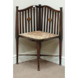 Arts & Crafts period inlaid walnut corner armchair,