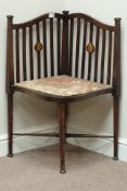 Arts & Crafts period inlaid walnut corner armchair,