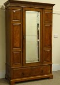 Late 19th century oak and burr oak panelled wardrobe, single bevelled mirror glazed door,