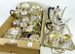 Silver plated four piece tea and coffee set, Walker & Hall coffee pot,