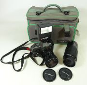 Pentax P30t 35mm film camera with two Pentax-A Zoom lenses 70-200mm and 28-mm and AF260SA flash in