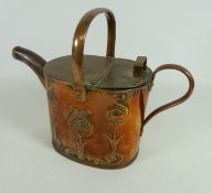 Art Nouveau copper hot water can by Joseph Sankey, decorated with flowers,