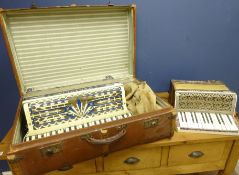 Early 20th Century Frontalini 'Artiste' Piano Accordion in wood bound suitcase and Vissimio small