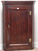 18th century oak corner cabinet, panelled door with mahogany banding, W81cm,