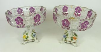 Pair of Capo di Monte and glass bowls on stands Condition Report <a href='//www.