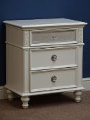 'Starry Nights' ivory finish three drawer bedside chest, W62cm, H71cm,