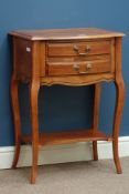 Cherry wood two drawer bedside table with undertier, W55cm, H77cm,