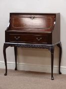 20th century mahogany ladies writing bureau, fall front with inset leather, single drawer, W78cm,