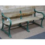 19th century railway type cast iron bench teak slats,