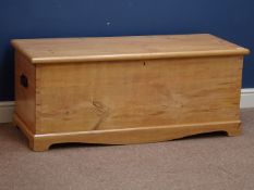 Early 20th century polished pine blanket box, W120cm, H49cm,