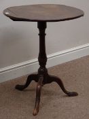 Mid to late18th century mahogany circular tilt top table, turned column and three splayed legs,