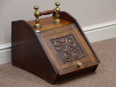 Early 20th century oak coal box, carved hinged lid,