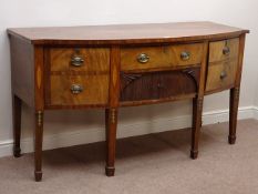 Early 19th century mahogany bow front sideboard, two cupboards and drawer,