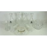 Two pairs of Bohemian cut crystal decanters, large water jug, small water jug and a vase,