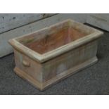 Rectangular terracotta planter with moulded shell handles, 65cm x 39cm,