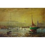 Scarborough Harbour, oil on canvas board signed by Don Micklethwaite (British 1936-),