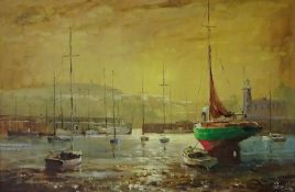 Scarborough Harbour, oil on canvas board signed by Don Micklethwaite (British 1936-),