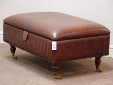 Laura Ashley rectangular footstool with hinged seat, upholstered in brown leather,